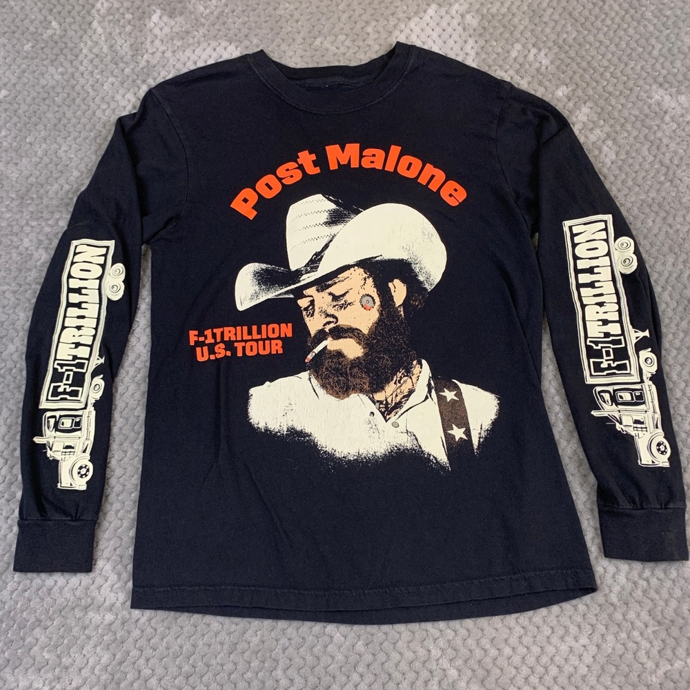 Post Malone F-1 Trillion US Tour 2024 Shirt Mens Small Black Long Sleeve